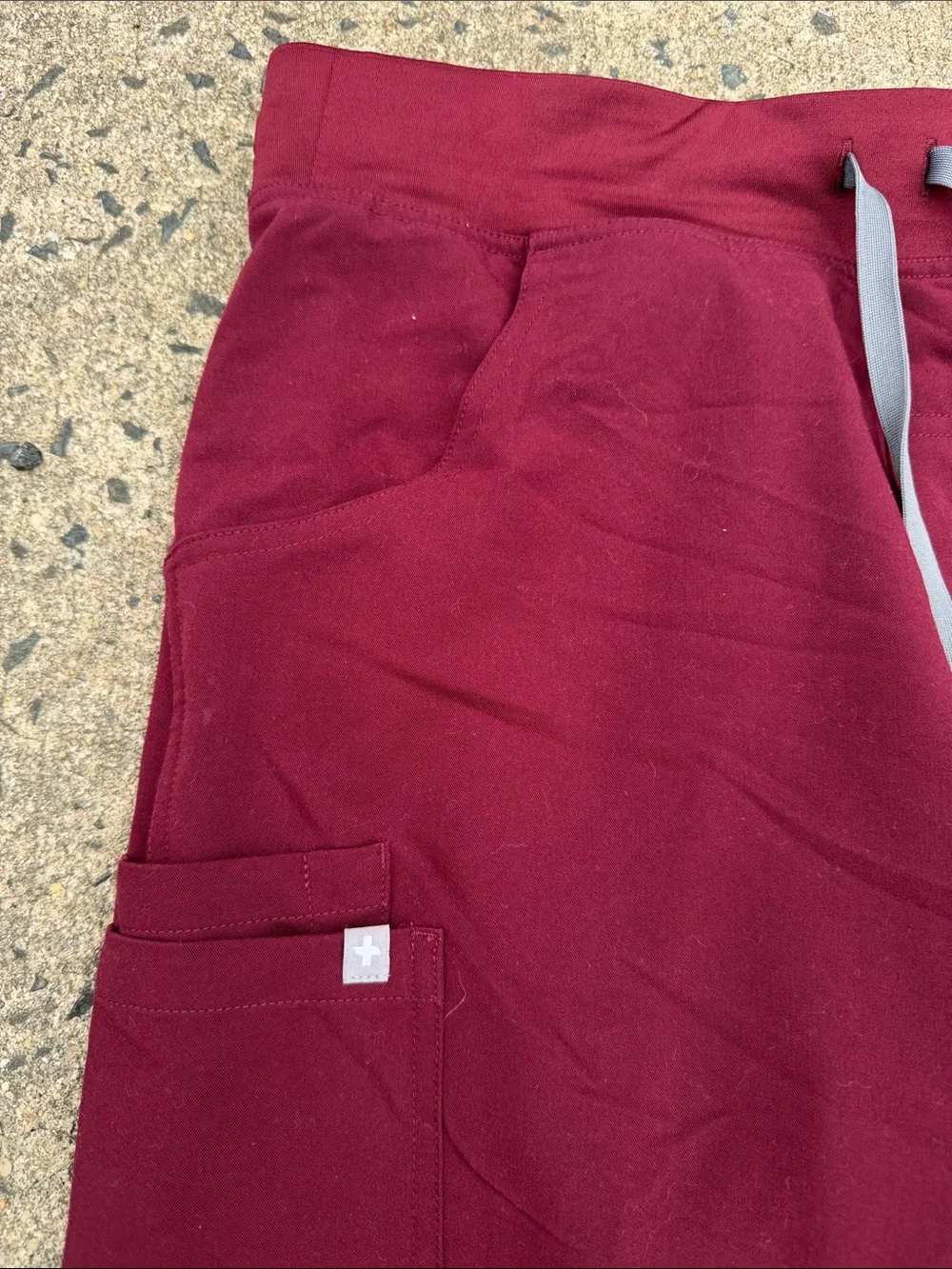 Women’s FIGS scrubs Drawstring Cargo Pants - Burgundy- straight leg